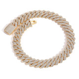 European and American trendy men's bracelet 20mm flip buckle three row zircon diamond Cuban chain coarse hip-hop necklace wholesale