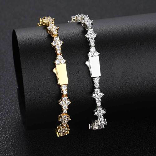 European and American Hip Hop 6.5mm Spring Buckle Aircraft Tennis Chain Zircon Necklace Jewelry Female Cross border Men's Couple Bracelet