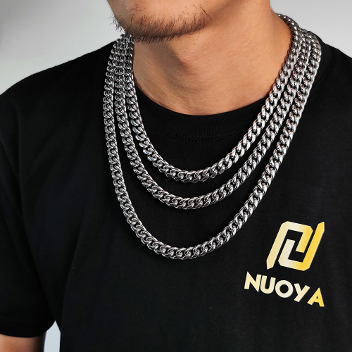 Wholesale of European and American hip-hop necklaces, stainless steel round ground encrypted Cuban chains, zircon double-sided diamond buckles, titanium steel men's bracelets