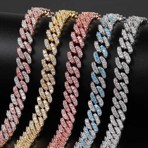 Popular 9mm single row zircon Cuban chain hip-hop necklace accessory from Europe and America, simple and personalized couple bracelet accessory for women