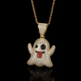European and American hip-hop oversized tongue sticking funny expression ghost pendant with micro inlaid zircon trendsetter hiphop necklace jewelry