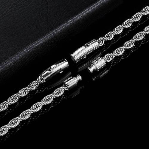 European and American new style button 3mm 6mm stainless steel Fried Dough Twists chain vacuum plating popular hip hop button rope titanium steel necklace