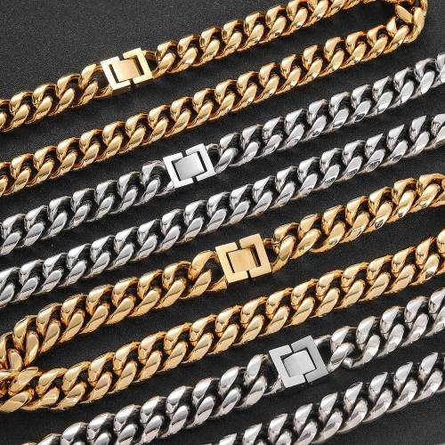European and American jewelry buckle stainless steel Cuban chain encrypted titanium steel necklace trendy brand hip-hop men's bracelet jewelry wholesale