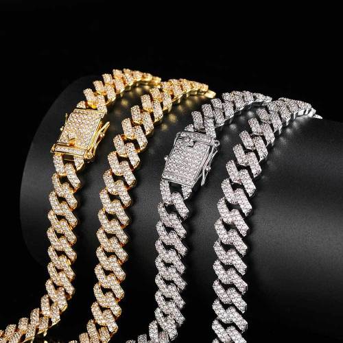 European and American trendy men's bracelet hip-hop 12mm double row zircon diamond Cuban necklace men's hip-hop jewelry wholesale