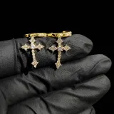 Cross border hot selling silver needle inlaid zirconium cross earrings for men and women, personalized earrings for street trendy hip-hop and rap accessories