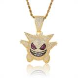 European and American hip-hop micro inlaid zircon cute pet elf Geng Gui pendant, genuine gold electroplated hiphop men's necklace