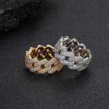 European and American hip-hop copper inlaid zircon ring 11mm diamond Cuban ring trendy men's ring ring manufacturer wholesale