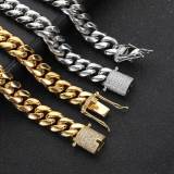 Wholesale of European and American hip-hop stainless steel round ground encrypted Cuban necklaces, zircon double-sided diamond buckle, titanium steel men's necklaces