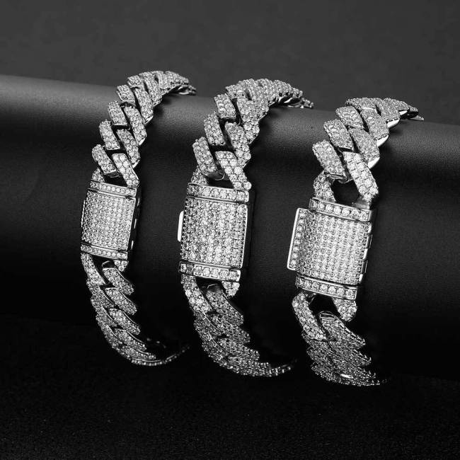European and American cross-border flip buckle diamond Cuban bracelet trendy brand personalized hip-hop zircon men's bracelet jewelry wholesale