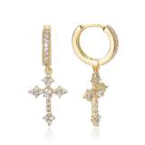 Cross border hot selling silver needle inlaid zirconium cross earrings for men and women, personalized earrings for street trendy hip-hop and rap accessories