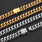 Wholesale of European and American stainless steel round ground Cuban chain necklaces, trendy hip-hop with diamond inlaid buttons, titanium steel men's bracelets, jewelry