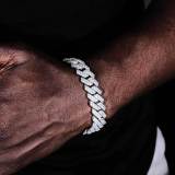 European and American hip-hop necklaces, 14mm copper inlaid with zircon diamond Cuban chain, cross-border trendy men's bracelet jewelry wholesale