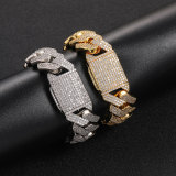 European and American hip-hop bracelets 20mm flip buckle three row zircon diamond Cuban chain coarse men's bracelet jewelry wholesale