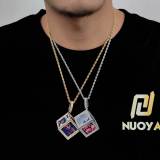 New Hip Hop Jewelry from Europe and America, Square Memory Photo Pendant with Micro Set Zircon DIY Personalized Photo Frame Necklace