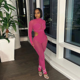 Cross border European and American women's clothing autumn and winter new mesh splicing hot diamond perspective sexy tight lifting buttocks jumpsuit