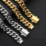 Wholesale of European and American spring buckles, round ground encrypted titanium steel necklaces, trendy hip-hop stainless steel Cuban chains, men's necklaces