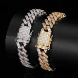 European and American trendy men's bracelet hip-hop 12mm double row zircon diamond Cuban necklace men's hip-hop jewelry wholesale