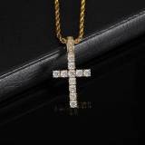 European and American hip-hop micro inlaid zircon solid small cross pendant with genuine gold electroplating trend hiphop men's necklace