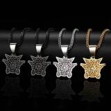 European and American hip-hop micro inlaid zircon cute pet elf Geng Gui pendant, genuine gold electroplated hiphop men's necklace