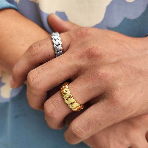 Cross border European and American hip-hop minimalist 8mm smooth Cuban chain ring, genuine gold electroplated trendy hip-hop men's ring