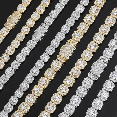 Cross border European and American jewelry hip-hop necklace, zircon rock sugar necklace, trendy brand, personalized full diamond men's bracelet jewelry accessories