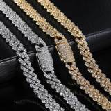 European and American 8mm flip buckle single row zircon Cuban chain trendy brand personalized hip-hop jewelry men's necklaces and bracelets wholesale