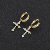 Cross border hot selling silver needle inlaid zirconium cross earrings for men and women, personalized earrings for street trendy hip-hop and rap accessories