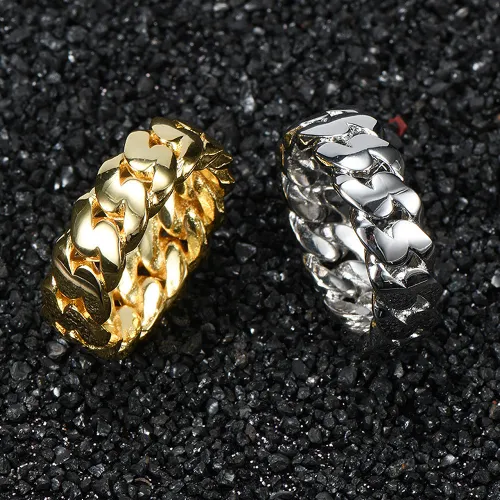 Cross border European and American hip-hop minimalist 8mm smooth Cuban chain ring, genuine gold electroplated trendy hip-hop men's ring