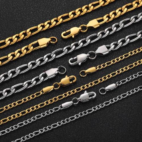 Amazon Cross border Japanese Button Head Stainless Steel Figaro Chain Rod Titanium Steel Hip Hop Men's Personalized Necklace Wholesale