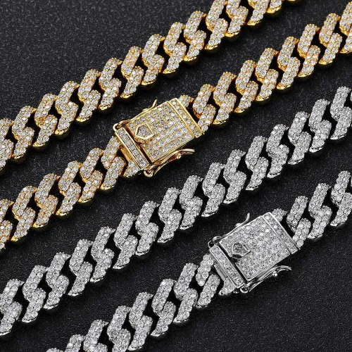 European and American trendy men's bracelet hip-hop 12mm double row zircon diamond Cuban necklace men's hip-hop jewelry wholesale