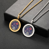Cross border European and American hip-hop stainless steel double-sided rotating circular photo pendant DIY creative photo frame men's and women's necklace jewelry