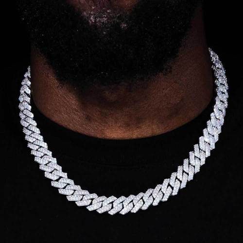 European and American hip-hop necklaces, 14mm copper inlaid with zircon diamond Cuban chain, cross-border trendy men's bracelet jewelry wholesale