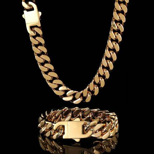 European and American stainless steel chains with four sides polished and encrypted Cuban chains, men's necklaces, cross-border accessories, hip-hop titanium steel bracelets