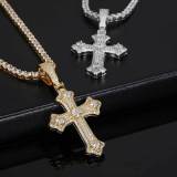 European and American cross-border hip-hop full diamond cross pendant with micro inlaid zircon retro internet celebrity men's pendant necklace wholesale