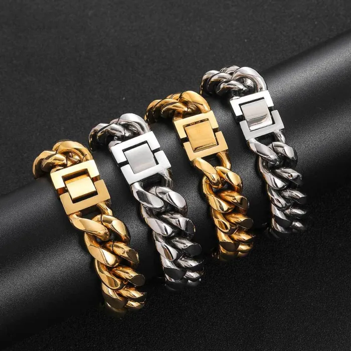 European and American jewelry buckle stainless steel Cuban chain encrypted titanium steel necklace trendy brand hip-hop men's bracelet jewelry wholesale