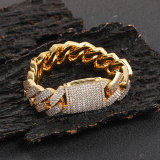 European and American hip-hop bracelets 20mm flip buckle three row zircon diamond Cuban chain coarse men's bracelet jewelry wholesale