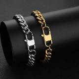 European and American hip-hop titanium steel necklace, denim buckle, round ground encrypted stainless steel Cuban chain, personalized men's bracelet accessories
