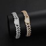 European and American cross-border flip buckle diamond Cuban bracelet trendy brand personalized hip-hop zircon men's bracelet jewelry wholesale