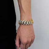 European and American hip-hop bracelets 20mm flip buckle three row zircon diamond Cuban chain coarse men's bracelet jewelry wholesale