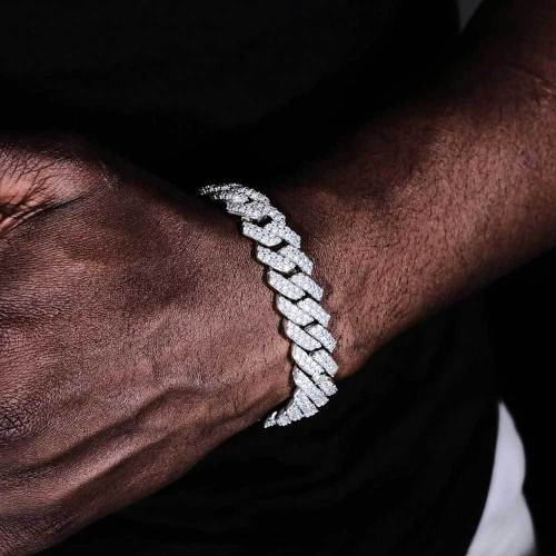 European and American cross-border flip buckle diamond Cuban bracelet trendy brand personalized hip-hop zircon men's bracelet jewelry wholesale