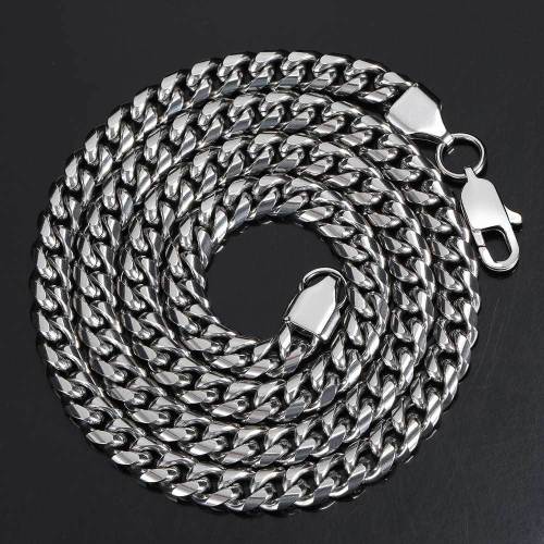 European and American stainless steel snake head Japanese buckle, round ground encrypted Cuban necklace, genuine gold electroplated titanium steel men's necklace