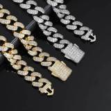 Amazon Cross border Hot Selling 12mm Double Row Zircon Hip Hop Bracelet Spring Jewelry Buckle Encrypted Cuban Bracelet
