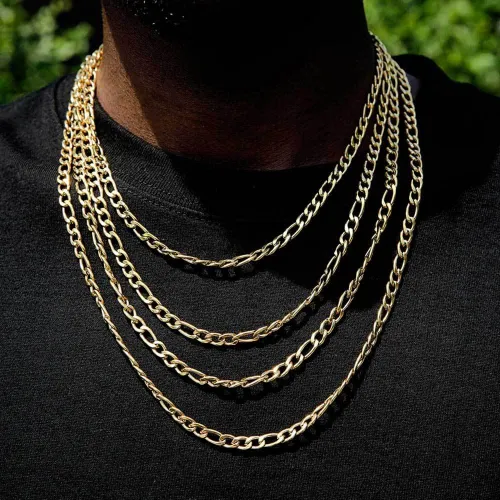 European and American hip-hop lobster buckle head stainless steel Figaro chain men's accessories 18K gold titanium steel necklace wholesale