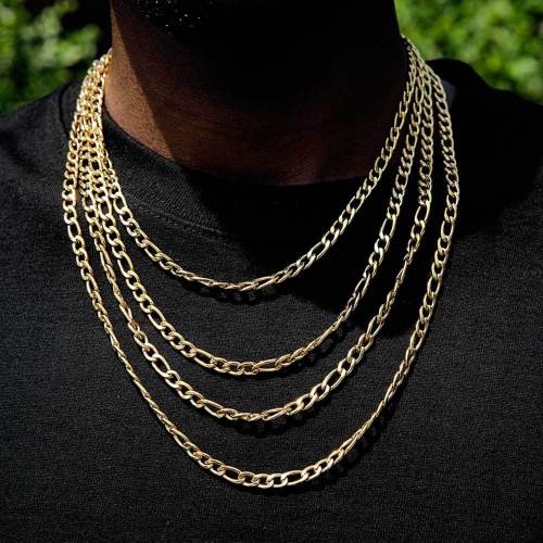 European and American hip-hop lobster buckle head stainless steel Figaro chain men's accessories 18K gold titanium steel necklace wholesale