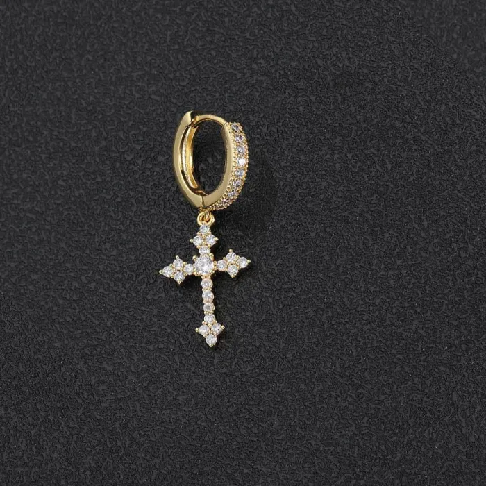 Cross border hot selling silver needle inlaid zirconium cross earrings for men and women, personalized earrings for street trendy hip-hop and rap accessories