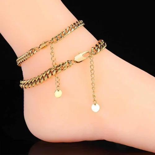 European and American hip-hop Japanese buckle stainless steel extension chain round ground Cuban foot chain cross-border niche jewelry titanium steel foot chain for women