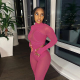 Cross border European and American women's clothing autumn and winter new mesh splicing hot diamond perspective sexy tight lifting buttocks jumpsuit
