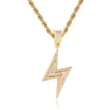 European and American hip-hop mixed set T-shaped zircon lightning pendant with genuine gold electroplated hiphop, personalized and trendy men's and women's necklaces