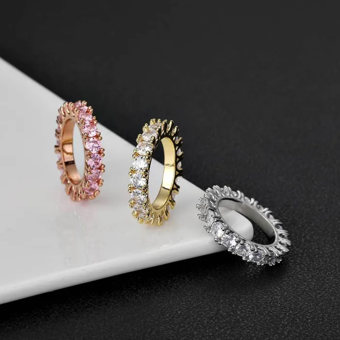 Cross border European and American hip-hop 4mm single row zircon ring men's ring fashion brand personalized hip-hop couple ring wholesale