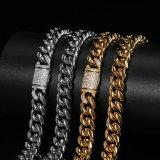 European and American hip-hop accessories 12mm stainless steel round ground encrypted Cuban chain with zircon flip buckle titanium steel necklace bracelet